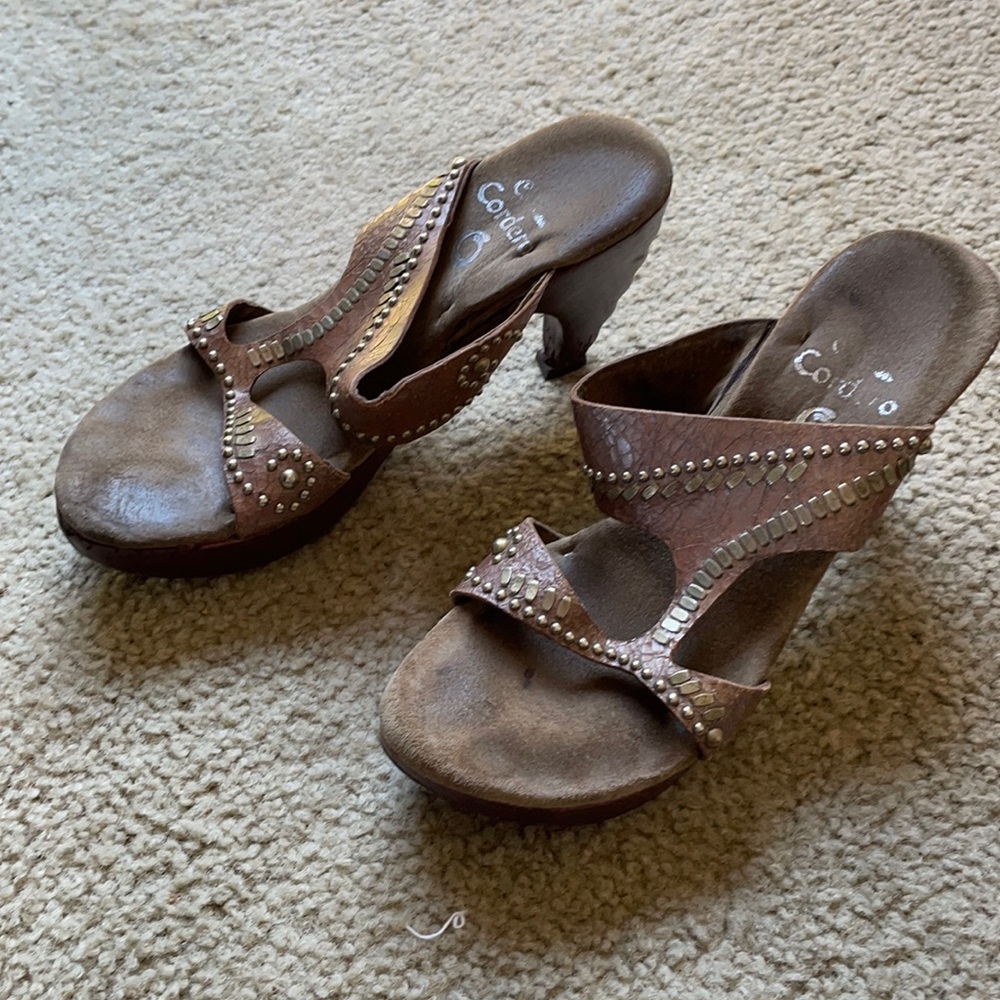 Cordero studded brown leather heeled sandals